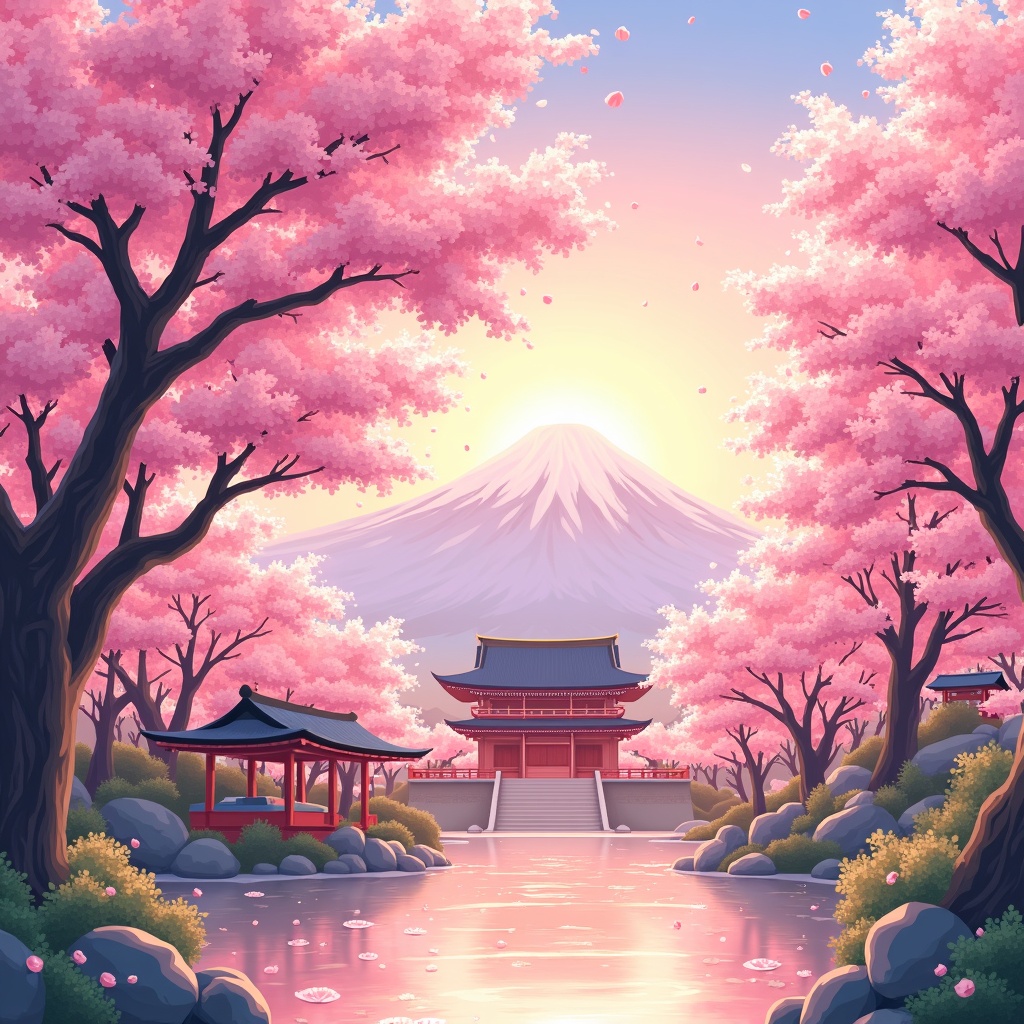 Cherry blossoms and Mount Fuji, a scene from Puzzle Journey
